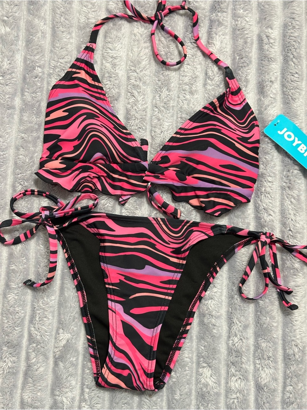 Joybik Bikini Set — Pink, Black & Purple Abstract Print — Size S — NWT